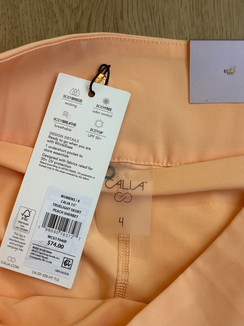 Calia Peach Tennis Side Zip Skort with White Stripes High Waisted Size 4